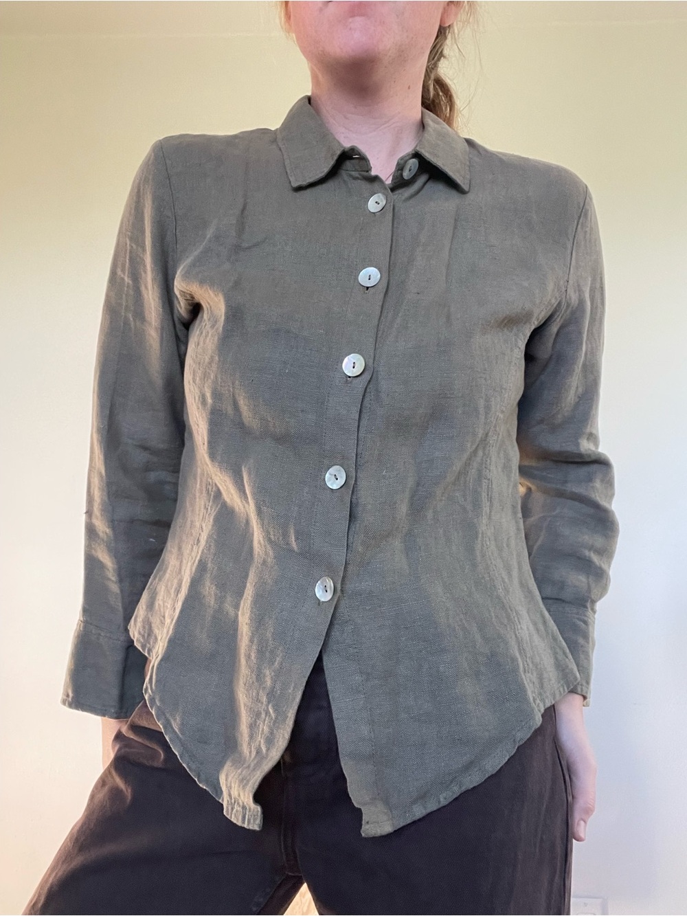 Willow Olive Button-Down Linen Shirt